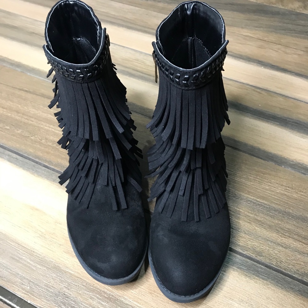 Sam Edelman Fringe Black Booties